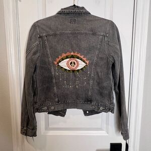 Citizens of Humanity Nica Slim Trucker Jacket in Smoke - Custom Embroidered Sz S